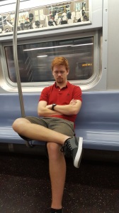 Jake catches a few winks on the subway.
